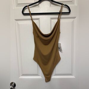 Forever 21 Draped Neck Thong Bodysuit in Olive Size Small
